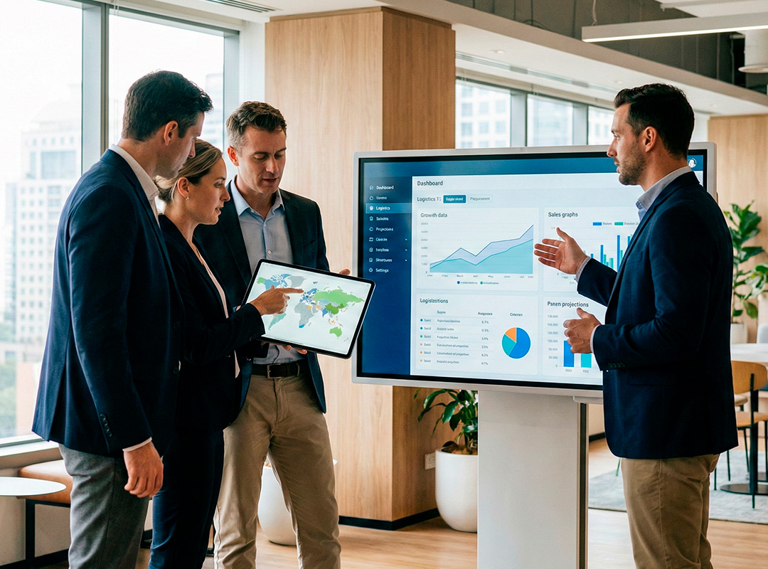 Corporate professionals in modern office